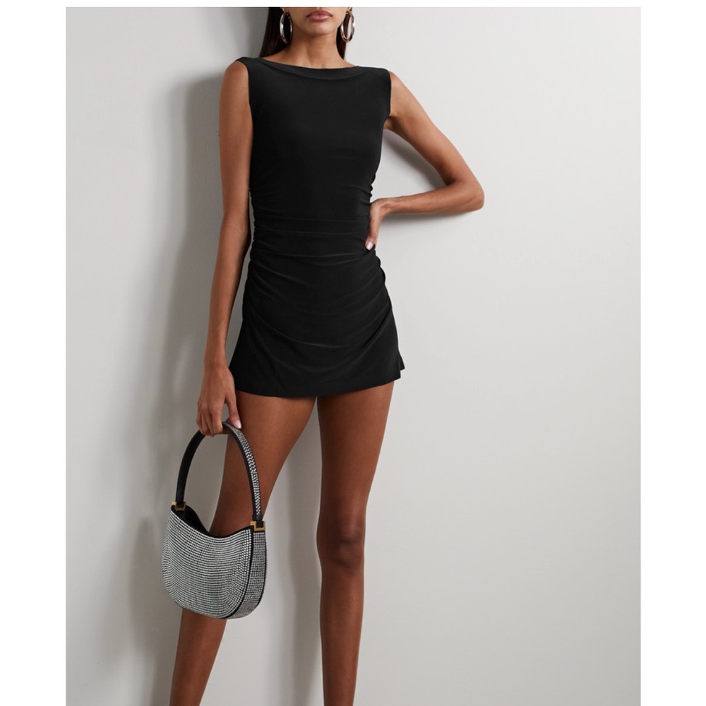 NORMA KAMALI BLACK RUCHED STRETCH JERSEY MINI DRESS